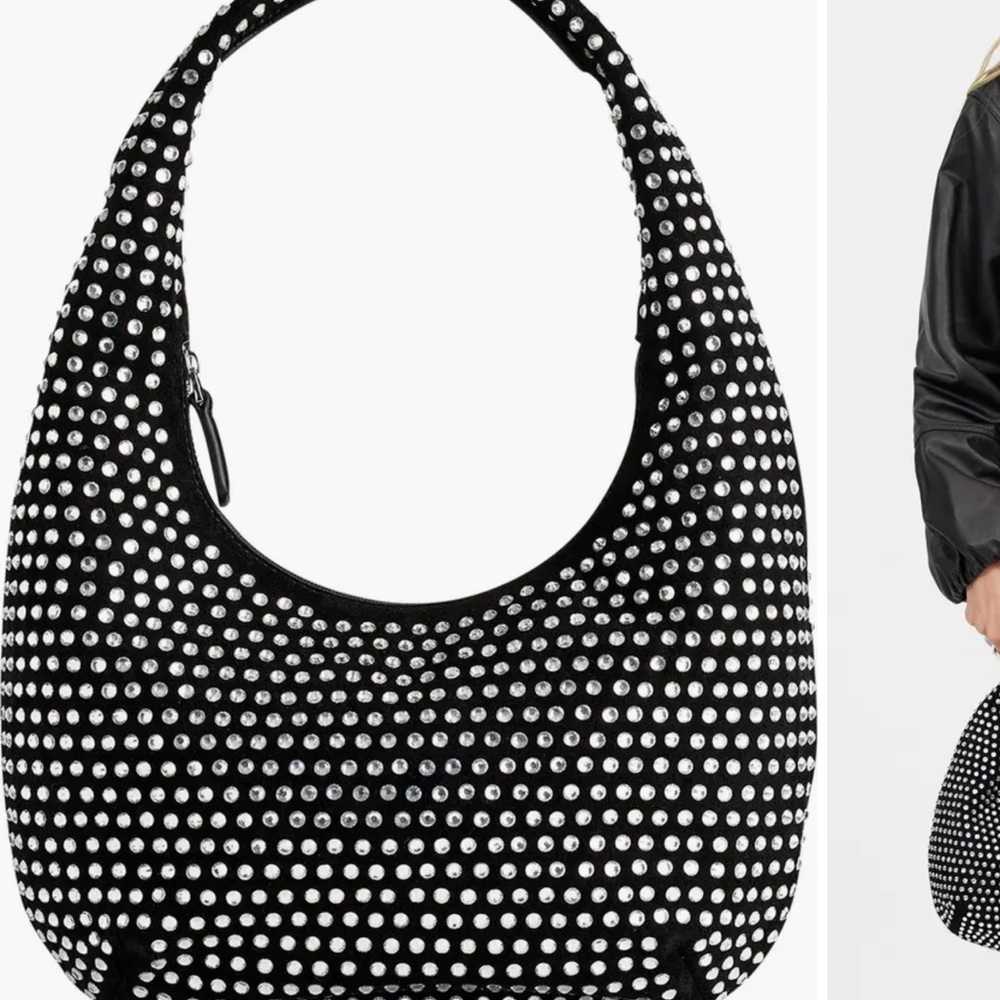 Madewell Medium Crystal Embellished Oiled Suede Top Handle Bag Black - Picture 6 of 6
